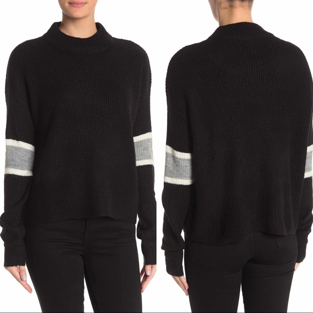 John + Jenn Varsity Stripe Mock Neck Knit Sweater